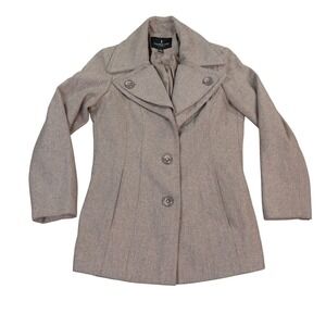 London Fog Pea Coat Womens Medium Taupe Wool Blend Double Breasted Jacket Winter